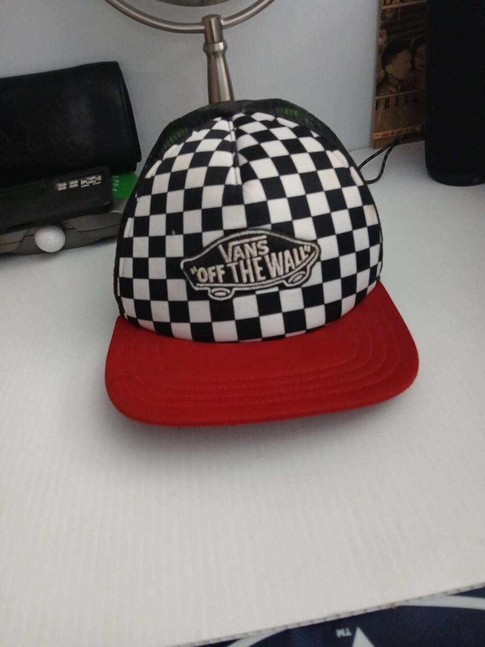 Vans Off The Wall Checkered Trucker Hat Red Black Green Snapback